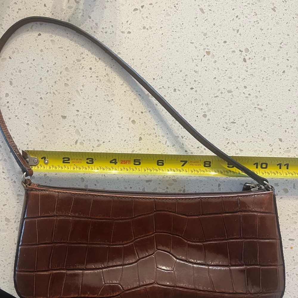 Brown Croc Embossed Shoulder Bag